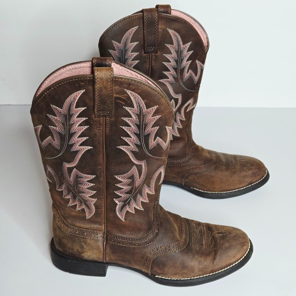 Ariat Heritage Stockman Women Distressed Brown Pink Western Cowboy Boot Sz 10 - Picture 3 of 10